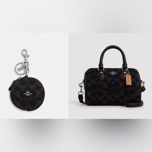 Coach (MINI) Rowan Crossbody Satchel - dark black denim with silver hardware